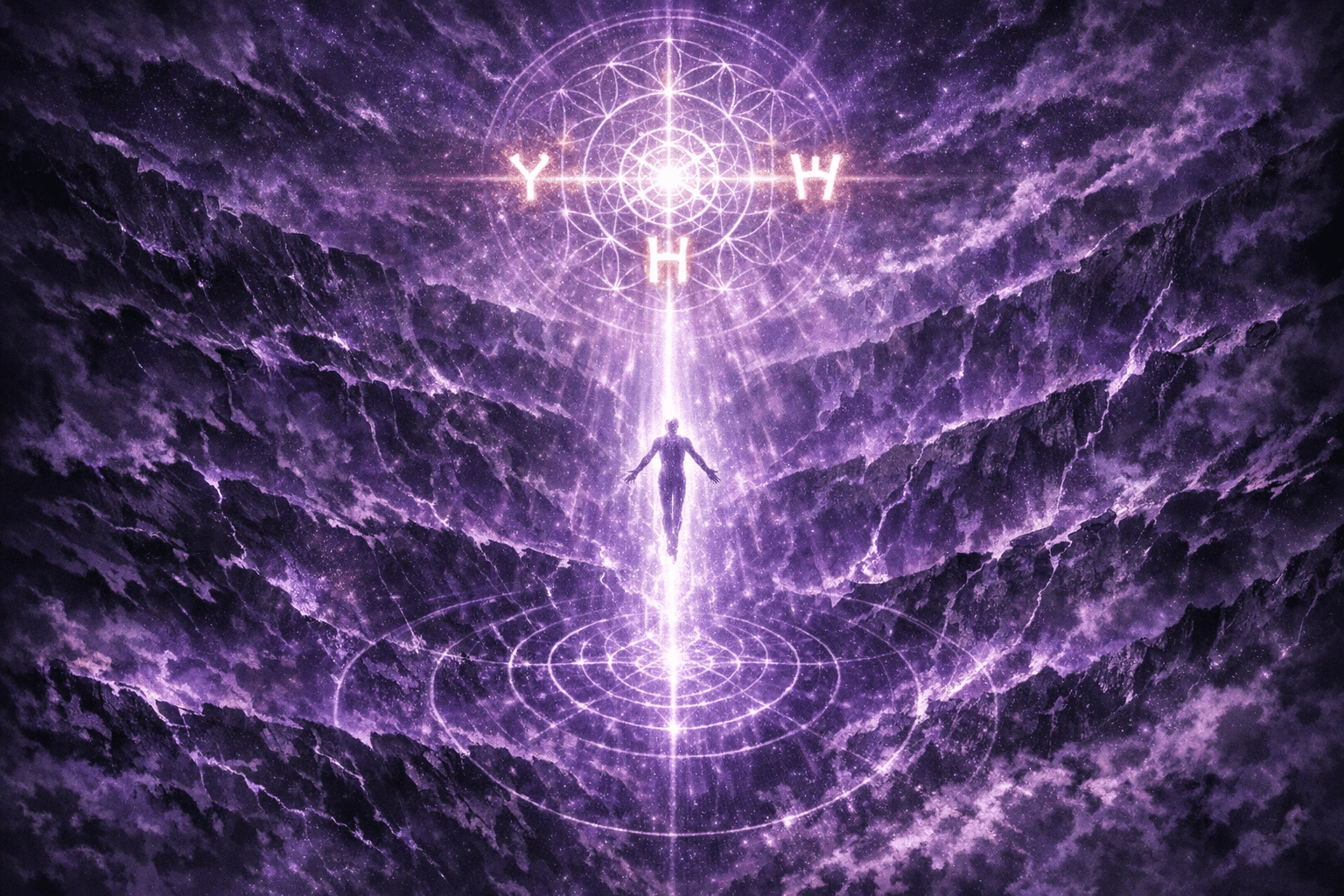 Sovereign soul ascending through Archontic veils toward the Pleroma in deep cosmic space